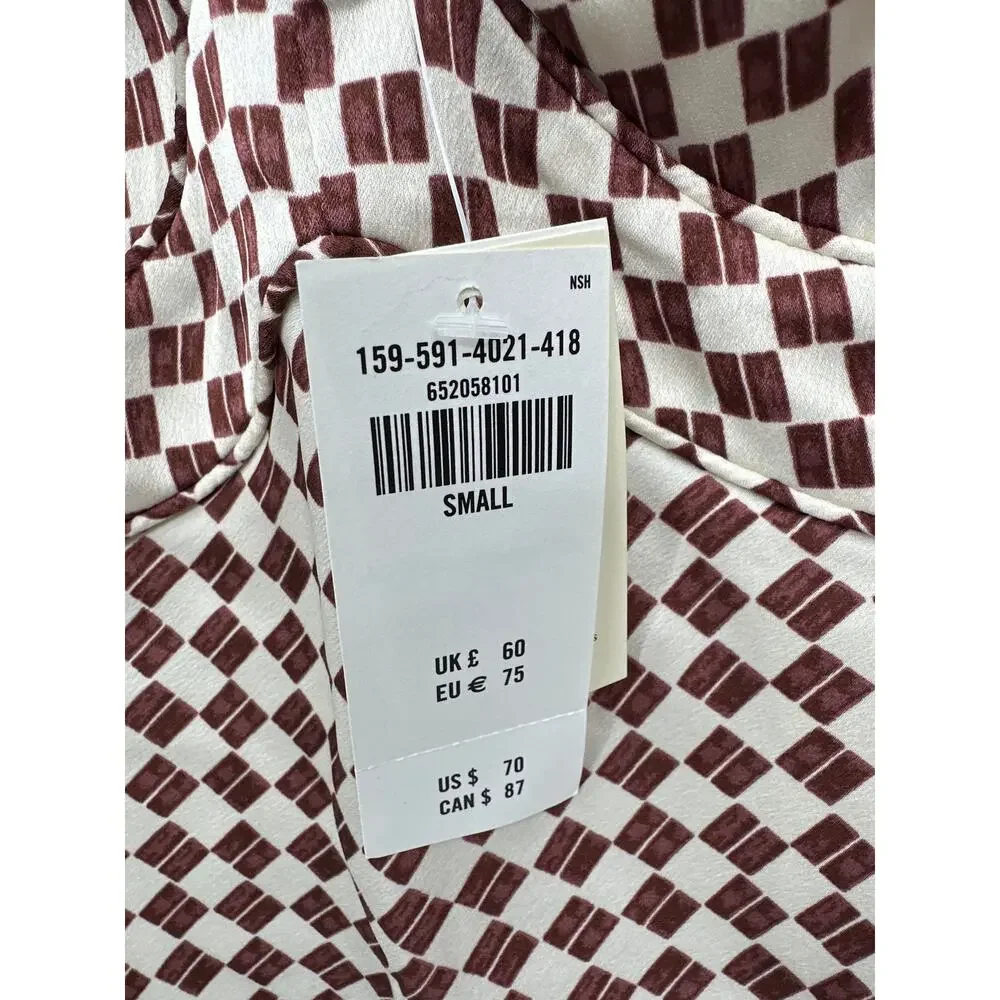 Abercrombie & Fitch Brown/Cream Checkered Slip Mini Dress Size Small NWT - Picture 2 of 5